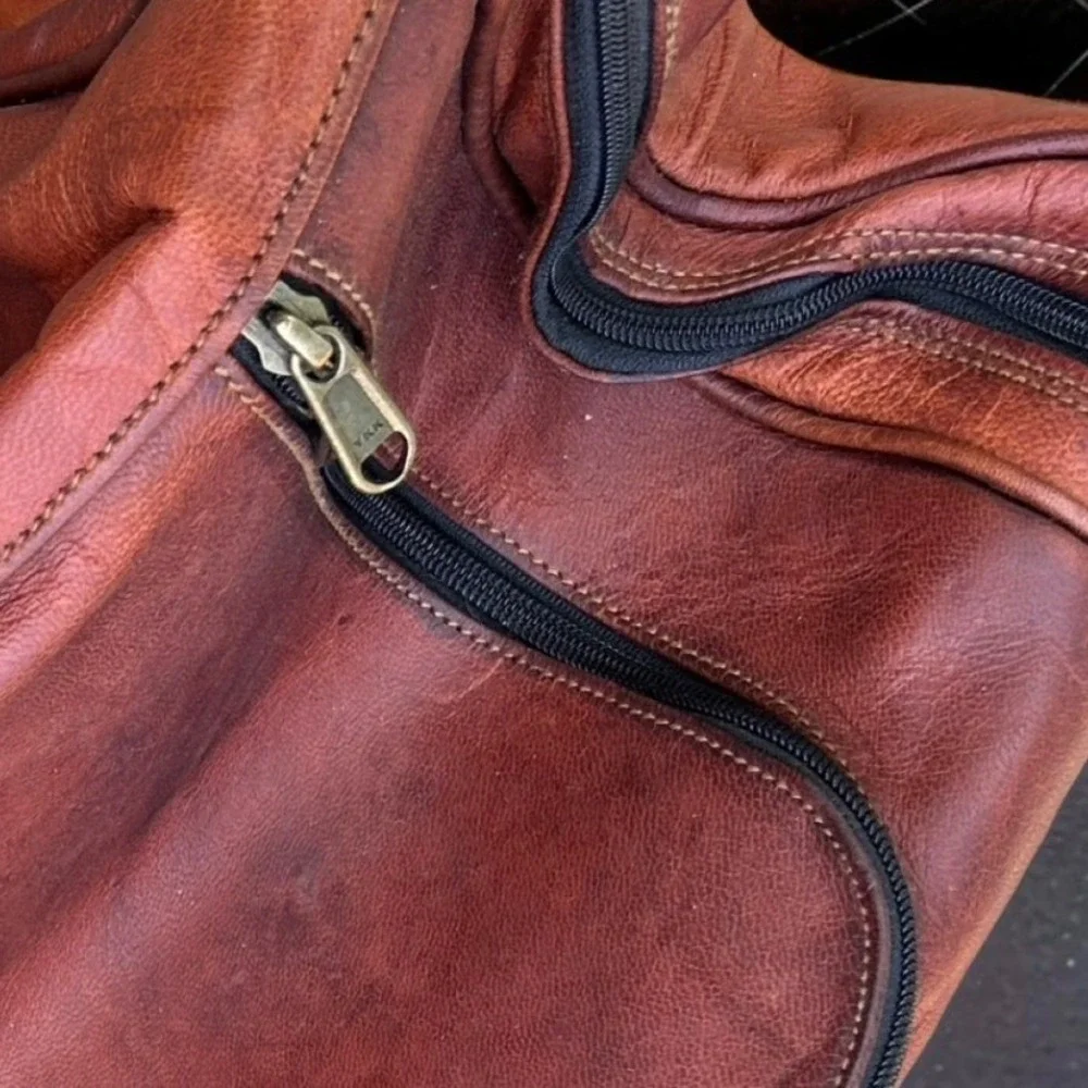 Komal's Passion Leather Duffel Bag Unisex Large Brown Good Rugged Travel Bag
